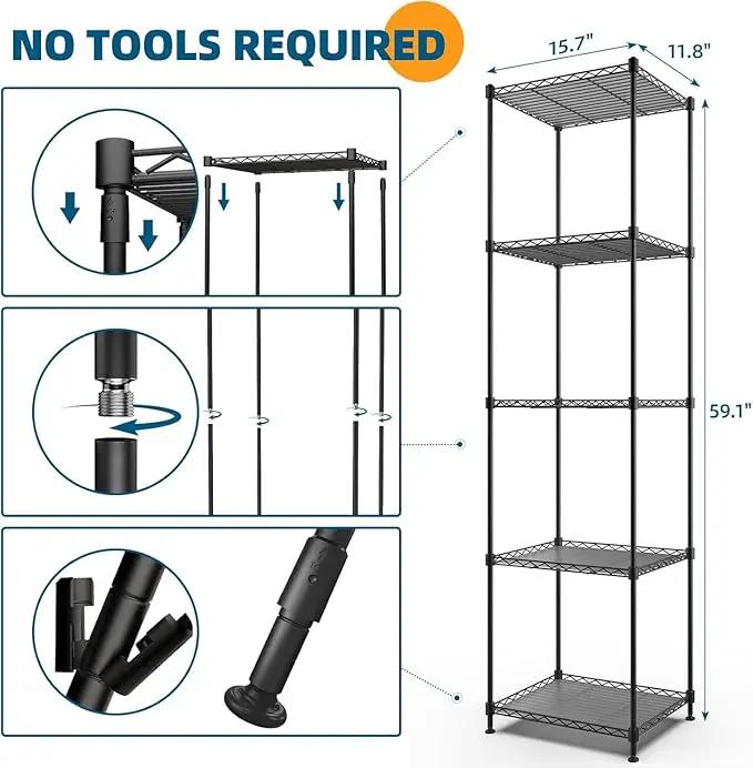 Barrina Plant Shelf with Grow Light, 5-Tier, Plant Stand with 40W Ultra-Thin Grow Light Panel for Hydroponics, Seedlings, Succulents, Flowers, Veg, 3/6/12h Timer, 15.7" L x 11.8" W x 59.1" H by GreenHaven Gardens