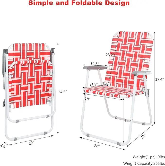 VINGLI Patio Lawn Webbed Folding Chairs Set of 2, Outdoor Beach Chair Portable Dining Chair for Yard, Garden (Red, Classic) by GreenHaven Gardens