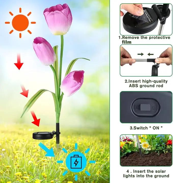 Veesee Outdoor Solar Tulip LED Flower Light, Christmas Gift, Solar Garden Stake Flowers, Decorative Solar Lamp for Patio Lawn,Solar Path Tulip Lights, Lawn, Garden, Yard, Grave Decoration-Red by GreenHaven Gardens