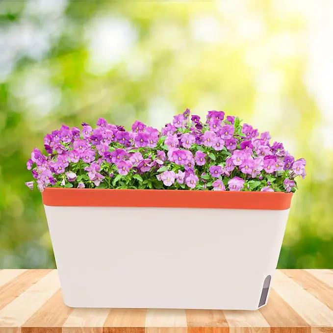 OurWarm Windowsill Herb Planter Box Indoor Set of 3, 10.5 Inch Self Watering Planter Pots with Visual Water Level Window, Modern Plastic Plant Pots for Herbs, Vegetables, Succulents Plants by GreenHaven Gardens