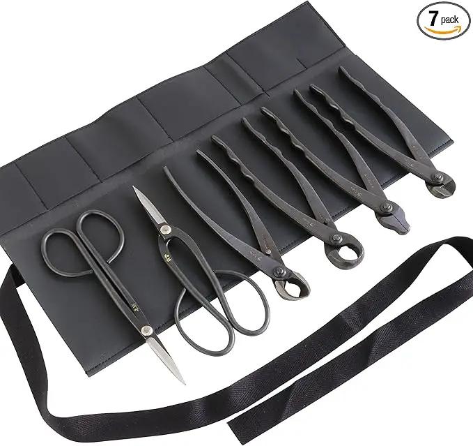 Wazakura Japanese 6PCS Bonsai Scissors and Branch Cutter Tool Kit with Roll Bag: Japanese Yasugi Steel Ashinaga and Twig Bonsai Scissors, Concave Branch Cutter, Knob Cutter, Jin Plier, Wire Cutter by GreenHaven Gardens