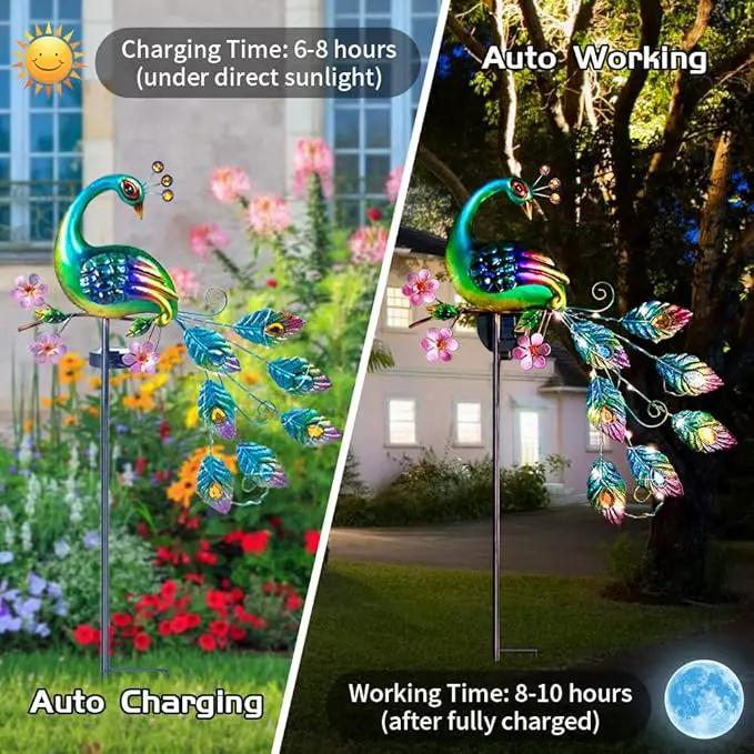 VEWOGARDEN Peacock Solar Lights Outdoor Metal Solar Garden Lights Solar Pathway Lights Outdoor Waterproof LED for Patio Lawn Yard Decorations by GreenHaven Gardens