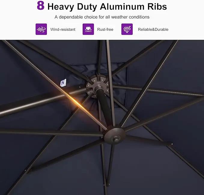 PURPLE LEAF 10' X 13' Patio Cantilever Umbrella Rectangle Umbrella Outdoor with Aluminum Offset Hanging and 360° Rotation for Pool Garden Deck Patio, Navy Blue by GreenHaven Gardens