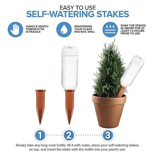 Modern Innovations Ceramic Terracotta Self Watering Spikes (10 Pack) Vacation Automatic Plant Waterer Devices, Indoor/Outdoor Planter Insert, Terra-Cotta Stakes for Potted Plants, Auto-Water System by GreenHaven Gardens