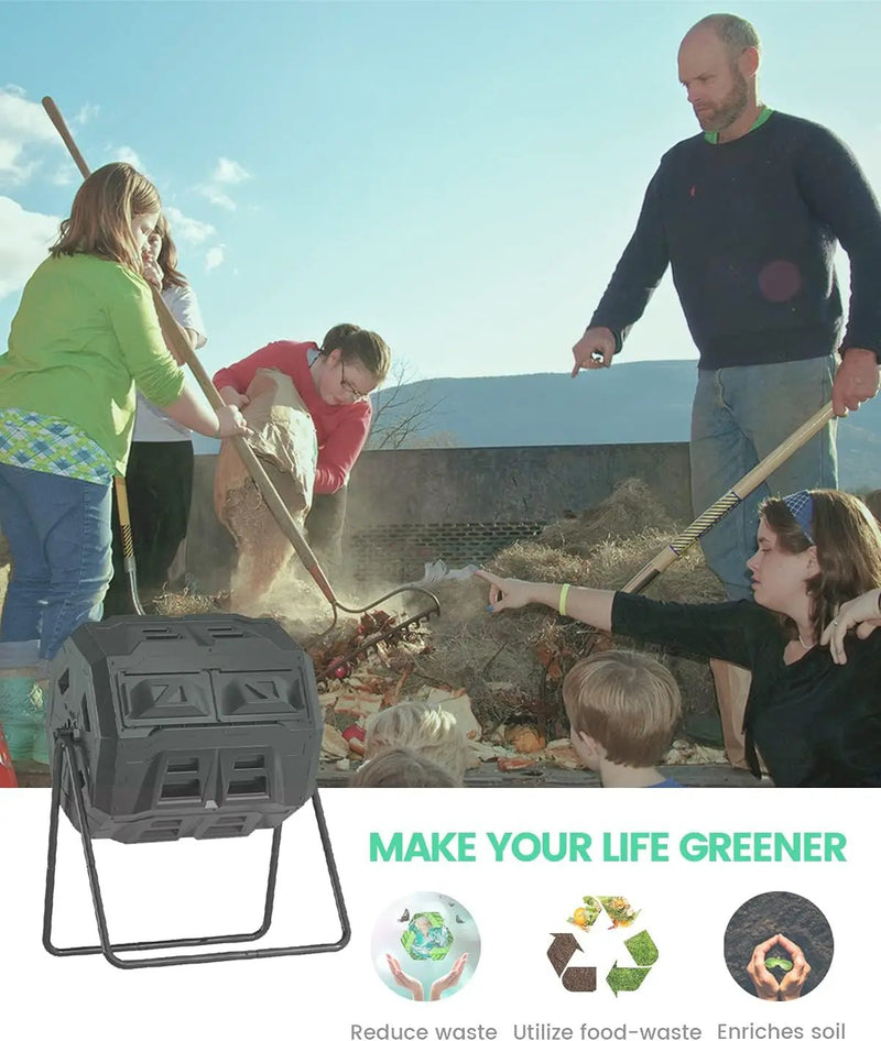 2021 Upgraded Tumbling Composter with Compost Thermometer - Dual Chamber Garden Compost Bin(43 Gal, Black) by GreenHaven Gardens