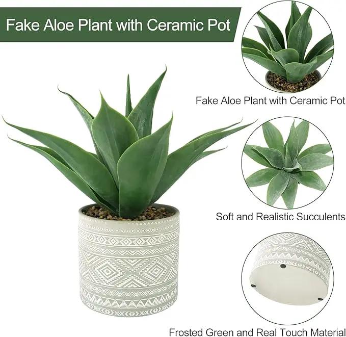 Artificial Potted Plants, 13.8" Artificial Succulent Fake Aloe, Large Faux Aloe Plant in Pot for Home Office Room Badroom Garden Decor (Grey) by GreenHaven Gardens