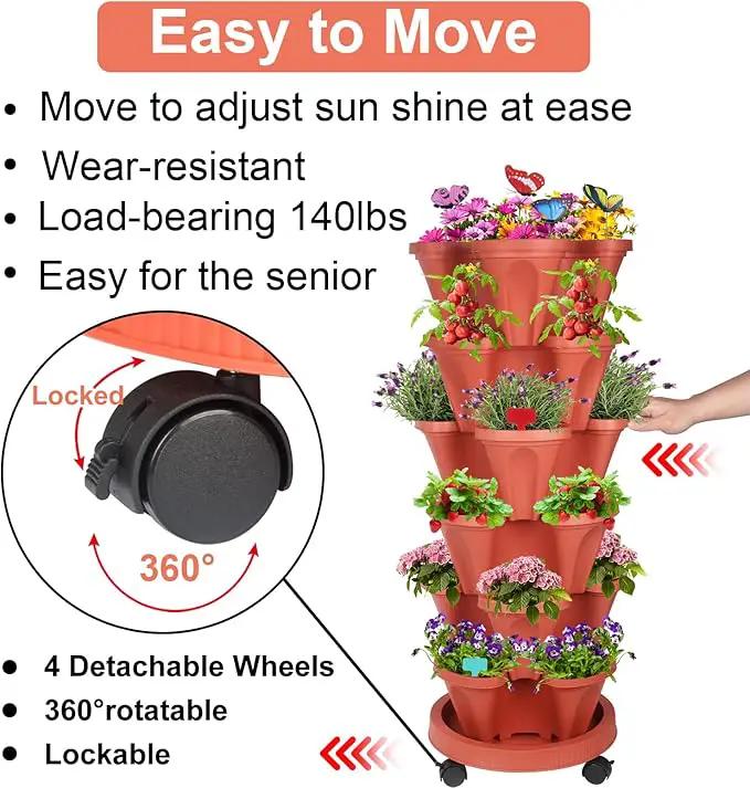 Vertical Planter, 6 Tier Stackable Strawberry Planter with Garden Tool Set, Movable Indoor/Outdoor Garden Herb Pot for Growing Vegetables and Succulents, Red by GreenHaven Gardens