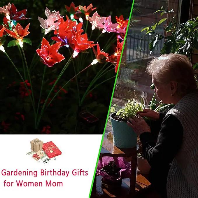 Solar Garden Lights, 2 Pack New Upgraded Solar Swaying Lights with 12 Flowers Solar Lights for Outside Garden Yard Decor Outdoor Waterproof, Gardening Birthday Gifts for Women Mom Grandma, White & Red by GreenHaven Gardens