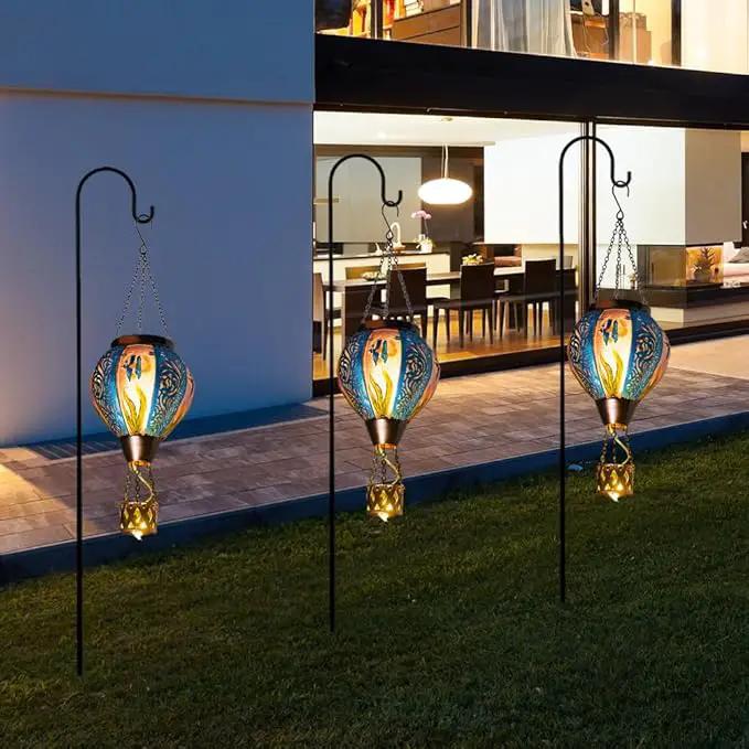 Blue Fish Hot Air Balloon Solar Lantern with Flickering Flame Hanging Solar Lanterns Outdoor Waterproof,LED Metal Hot Air Balloon Lights for Patio Yard Garden Decor,Mother Day Gifts for Women by GreenHaven Gardens