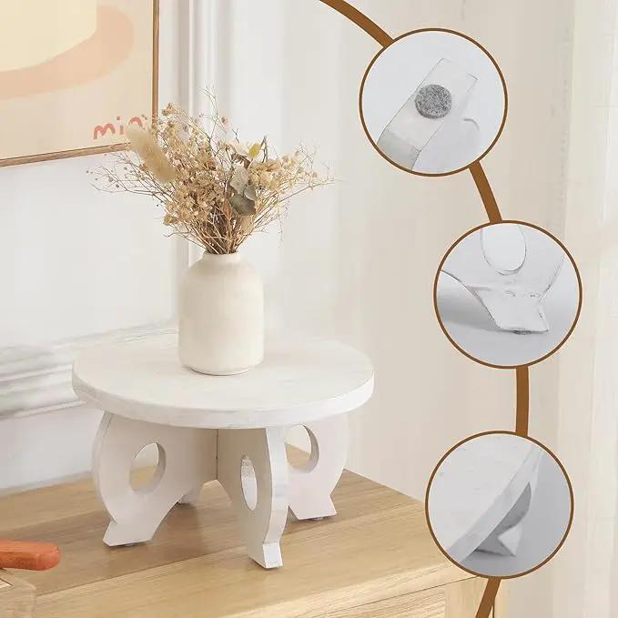 Small Plant Stand Kitchen Display Stand 10 inch Plant Holder Plant Stool Round Stand Risers Farmhouse Rustic Balcony Decor Pedestal Board Washed White by GreenHaven Gardens