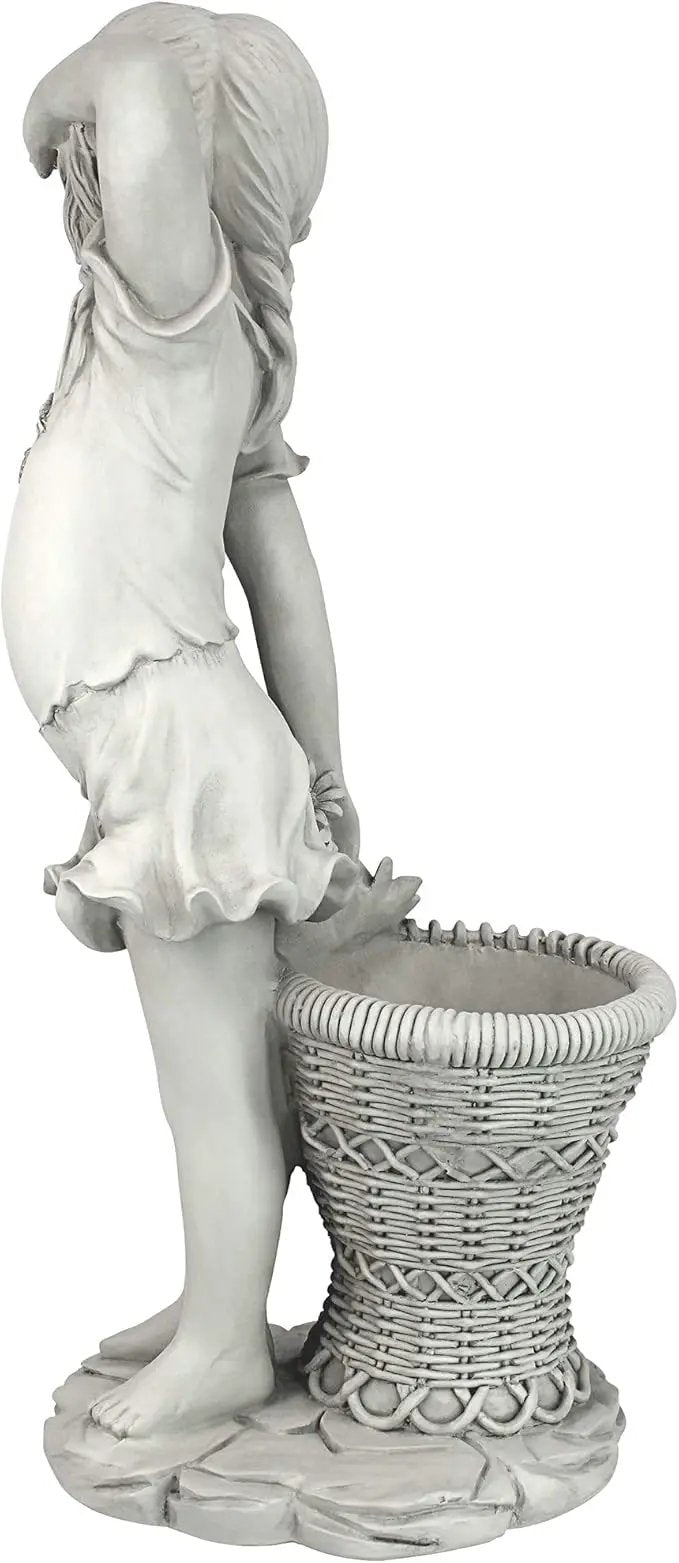 Design Toscano Frances the Flower Girl Outdoor Garden Statue with Planter, 21 Inch Tall, Cast Stone Resin, Antique Stone Finish by GreenHaven Gardens