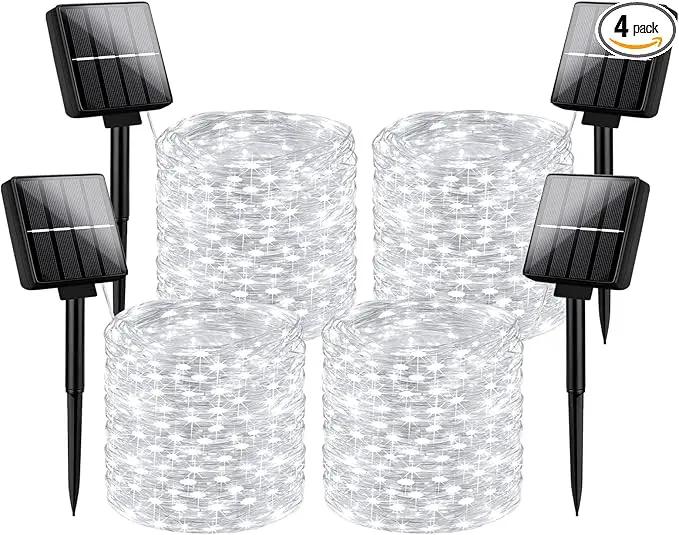 Brightever Solar Outdoor LED String Lights 288Ft Waterproof, 4-Pack Each 72FT 200 LED Solar Powered Fairy Lights with 8 Modes, Outside Twinkle Lights for Backyard, Balcony, Christmas (Daylight White) by GreenHaven Gardens