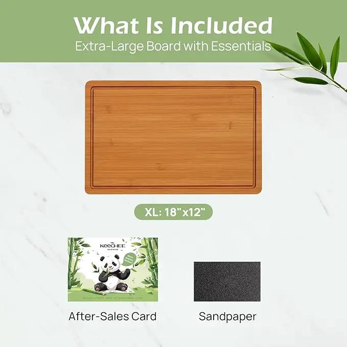 Extra Large Bamboo Cutting Board for Kitchen - 18 Inch Wood XL Cutting Boards with Juice Groove and Handles, Wooden Chopping Board for Meat, Cheese, Fruit & Vegetables (Pre Oiled, Brown) by GreenHaven Gardens