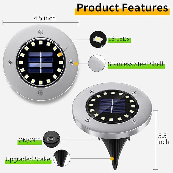 NFESOLAR Solar Lights Outdoor with 16 LEDs, Bright Solar Ground Lights Outdoor Waterproof Solar Disk Lights for Pathway Garden Yard Lawn Walkway Driveway (Warm White 8pack) by GreenHaven Gardens