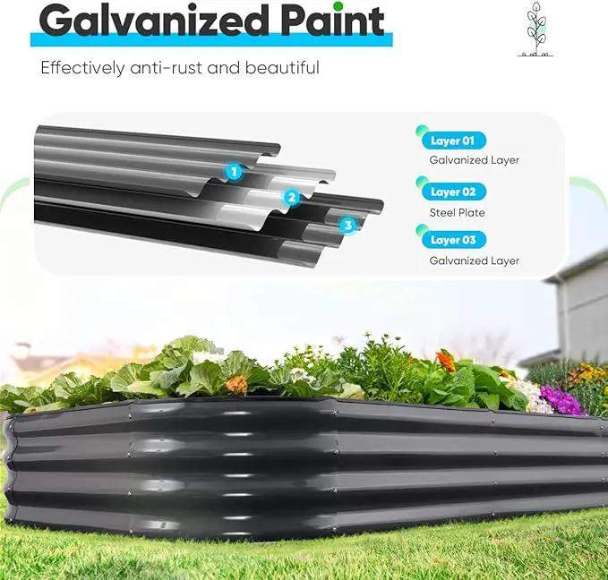 Quictent Galvanized Raised Garden Bed Kit, 8x4x1 ft Oval Metal Planter Box for Vegetables, Rubber Strip Edging Included (Dark Gray) by GreenHaven Gardens