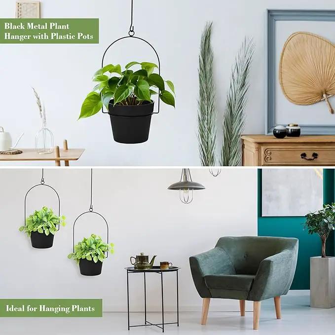 Hushee 6 Packs Metal Hanging Planters for Outdoor Indoor Plants Plant Hanger with 6.3'' Plastic Pots Hanging Planter Basket for Garden Home Porch Decor by GreenHaven Gardens