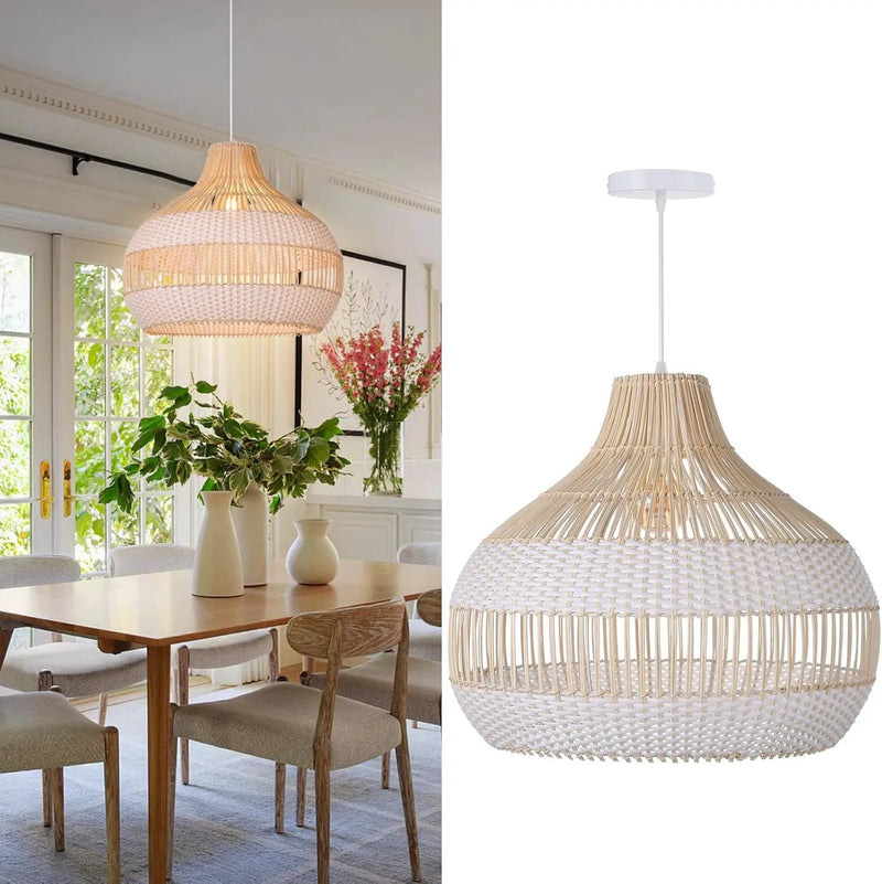 Arturesthome Woven Pendant Light 19.65" White Dining Room Lighting Adjustable Natural Rattan Pendant Lighting with Plastic for Restaurants Sitting Room by GreenHaven Gardens