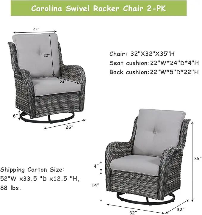 Outdoor Patio Swivel Rocker Chairs - Wicker Rattan Patio Swivel Rocking Chairs Set of 2 with High Back,Deep Seating and Comfort Cushions for Deck Porch Garden,Mixed Grey/Grey by GreenHaven Gardens