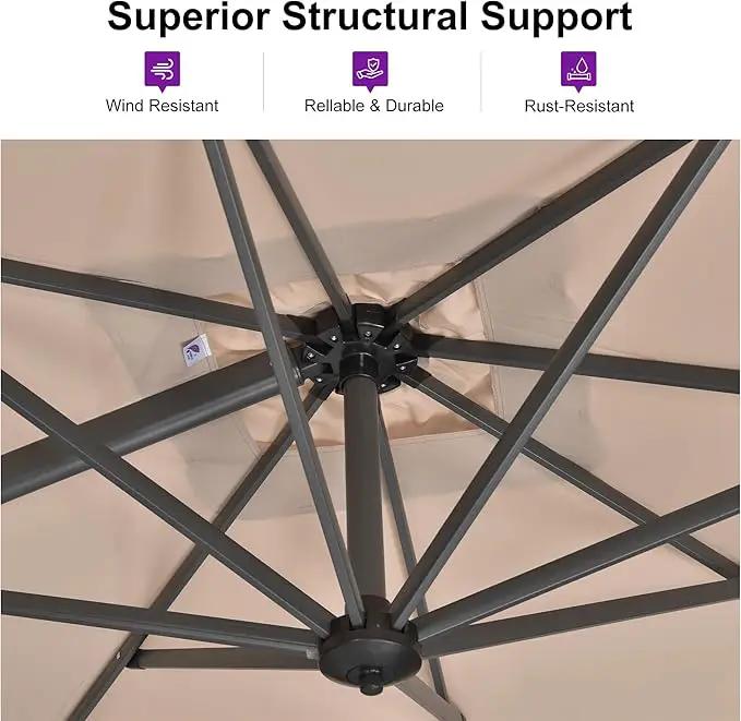 PURPLE LEAF 9 Feet Square Cantilever Umbrella Patio Umbrella with Base Outdoor Umbrella Aluminum Offsetwith 360-degree Rotation for Garden Deck Pool Patio Taupe by GreenHaven Gardens