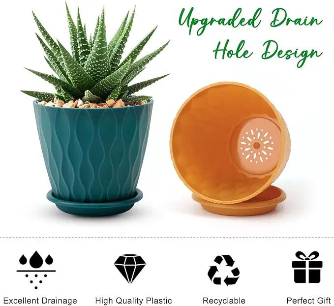 4 inch Plant Pots, 5 Pack Flower Pots Outdoor Indoor, Planters with Drainage Holes and Tray Saucers（（Multicolor） by GreenHaven Gardens