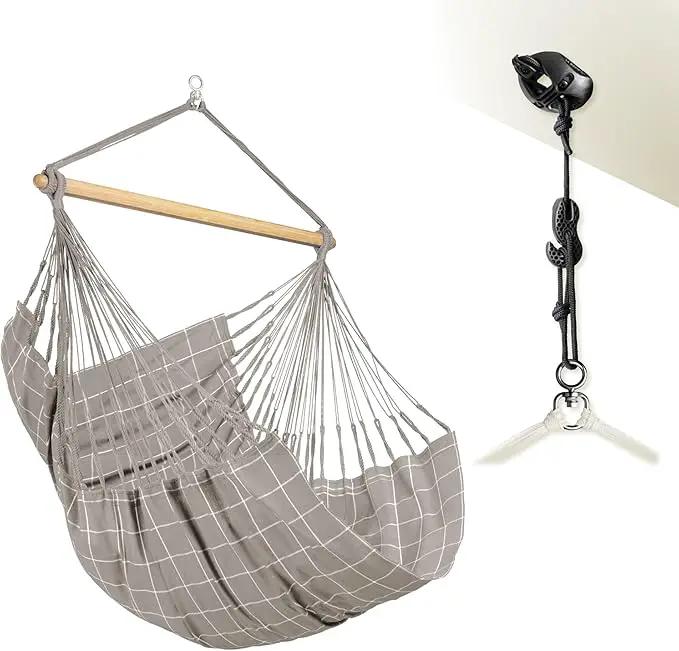 LA SIESTA® - XL King Domingo Hammock Swing Chair & CasaMount - Weather & Tear Resistant Hanging Chair - Outdoor Indoor Hammock Chair w/Suspension Kit for Walls Ceilings Square Beams - Almond by GreenHaven Gardens