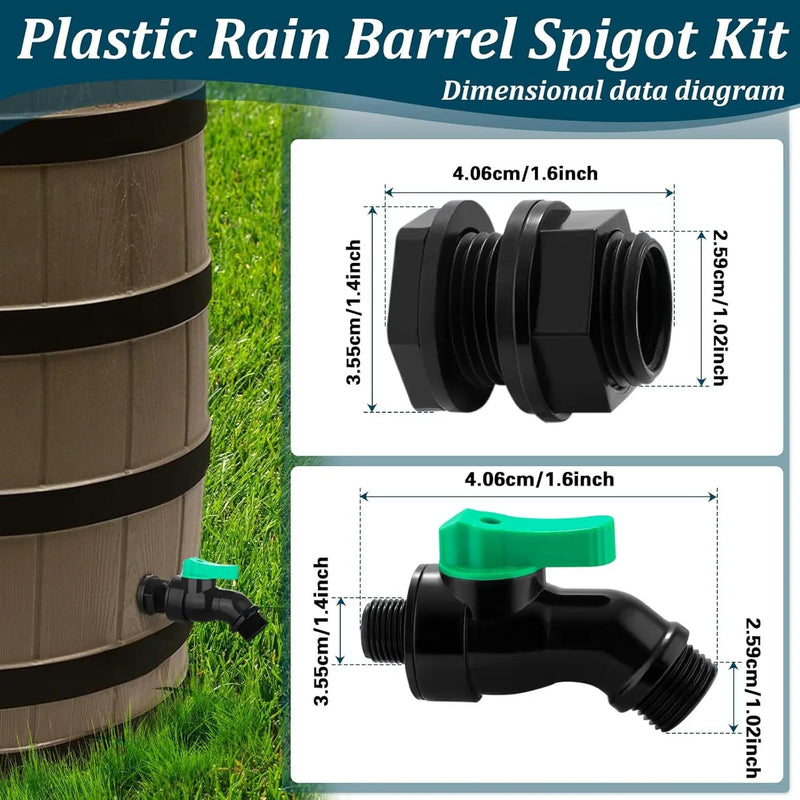 Plastics Rain Barrel Spigot Kit High Flow Valve Core Water Tank Faucet+PVC Bulkhead Fitting 1/2" NPT to 3/4" GHT Rain Barrel Spigot for Plastic Bucket Rainwater Drum Container Downspout Collector in by GreenHaven Gardens