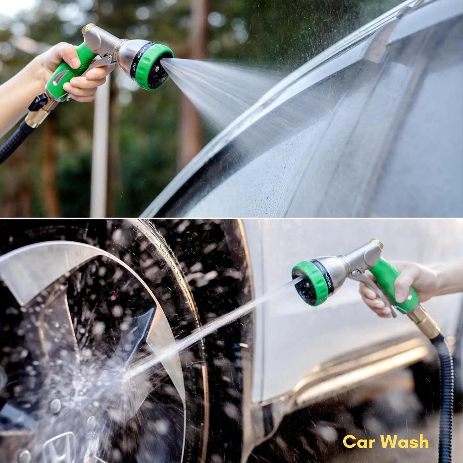 HOSUN Garden Hose Nozzle Sprayer Heavy Duty, 100% Metal Water Hose Nozzle with 8 Spray Patterns, High Pressure Hose Spray Nozzle with Non-Slip Grip for Watering Plant & Lawn, Washing Car & Pet, Green by GreenHaven Gardens