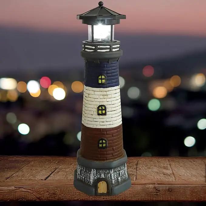 Solar Light Tower Lighthouse Night Light Solar Rotating Lighthouse Outdoor Lighthouse Ornaments Outdoor Solar Lantern Garden Decor Street Light Resin to Rotate by GreenHaven Gardens