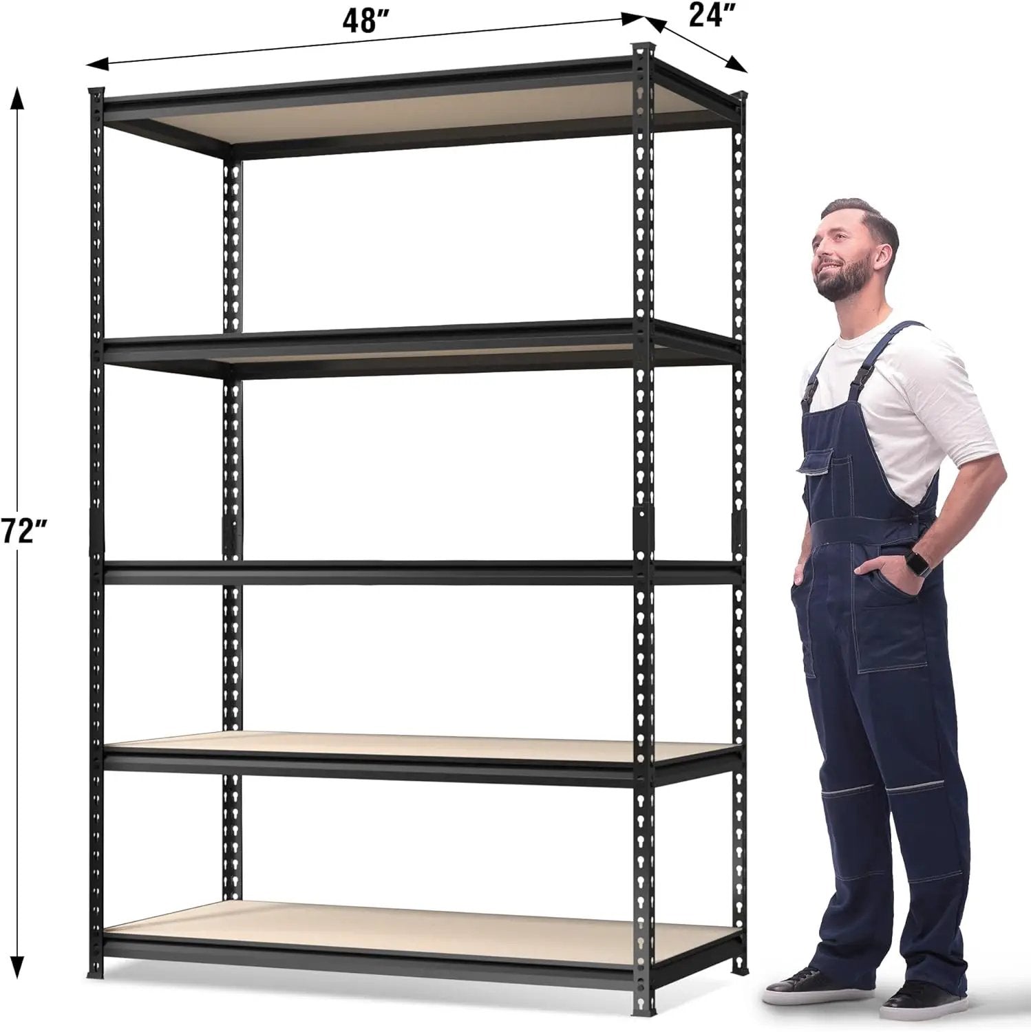 WORKPRO 5-Tier Metal Garage Shelving, 48”W x 24”D x 72”H, Adjustable Storage Rack, Heavy Duty Shelf with Particle Board, 2500 lbs Load Capacity (Total) for Garage, Basement, Warehouse, Kitchen by GreenHaven Gardens