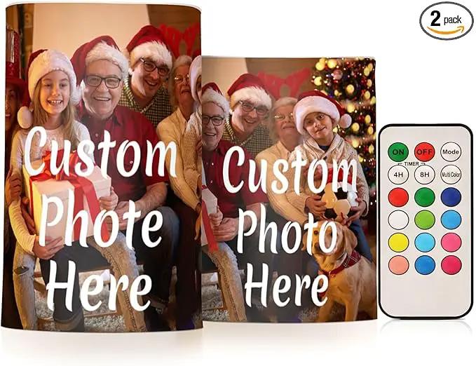 Personalized Flickering Flameless Candles, Custom Photo LED Candles Set of 2, Remote Timer Battery Operated Candle for Valentine Wedding Birthday by GreenHaven Gardens