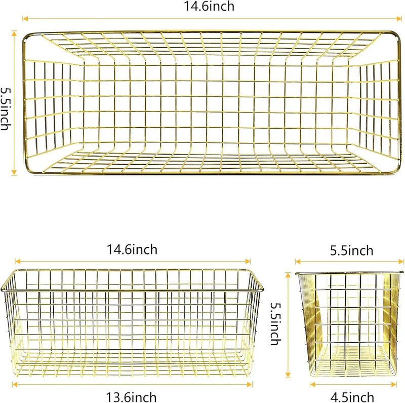 2 Sets Extra Large Hanging Wall Basket, Gold Metal Wire Baskets with Steel Hooks for Organizing, WallmountedFruit Vegetable Toy Snack Storage, Home Kitchen Bathroom Laundry Pantry Organizer by GreenHaven Gardens