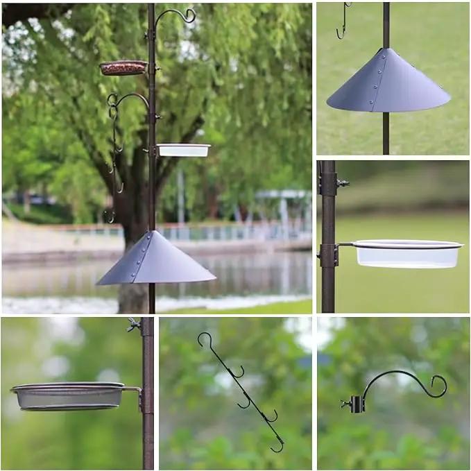 Deluxe Bird Feeding Station Kit Bird Feeder Pole with Squirrel Baffle, Suet Cage, Bath Tray for Planter Hanger - Wildlife-Friendly Design by GreenHaven Gardens