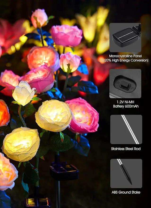 Brightown Solar Garden Lights - 4 Pack Solar Flowers Lights with Larger & More Realistic Austin Rose, Bigger Solar Panel, Solar Lights for Outside Waterproof for Yard Patio Garden Decoration by GreenHaven Gardens