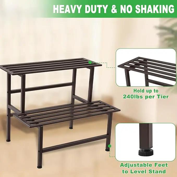 Metal Plant Stand Outdoor Plant Shelf Indoor,2 Tier Heavy Duty Ladder Plant Stands for Multiple Plants,26" L x 20.25" H x 17.75" W,Coffee by GreenHaven Gardens