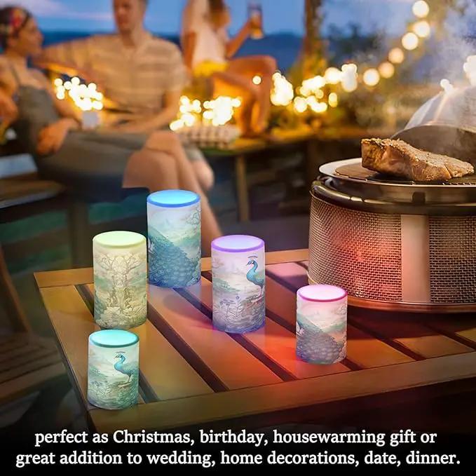 Flickering Flameless Candles, Peacock Garden LED Candles with Remote Timer, Set of 2 Battery Operated Candle for Valentine Wedding Birthday by GreenHaven Gardens