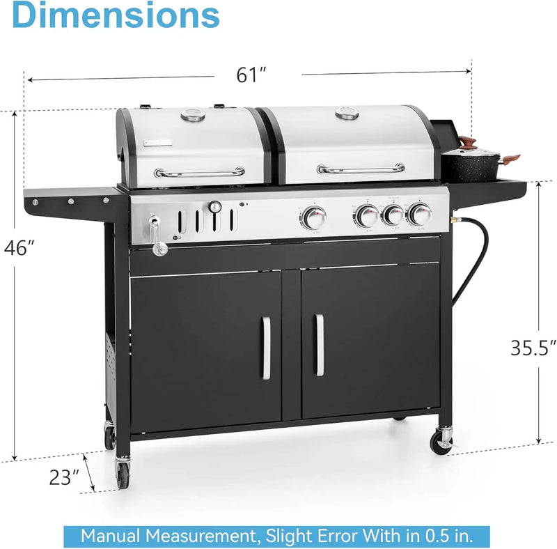 3 Burner Propane Gas and Charcoal Grill Combo with Side Burner & Porcelain-Enameled Cast Iron Grates, 37,000 BTUs 685 SQIN Dual Fuel Outdoor BBQ Grill for Patio Garden Picnic Backyard Barbecue Cooking by GreenHaven Gardens
