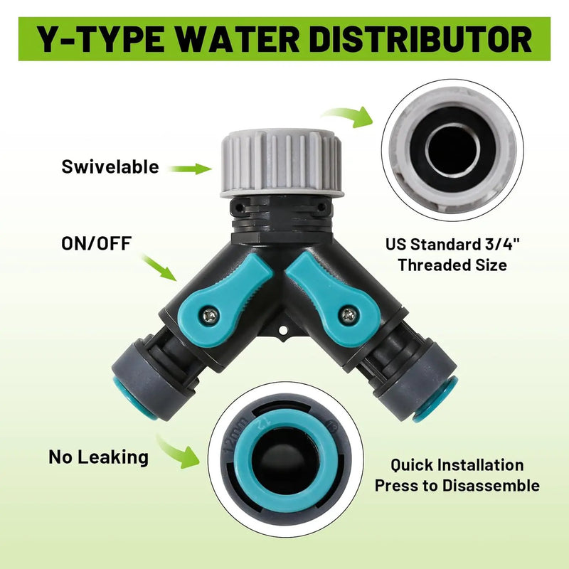 Drip Irrigation Kit - 100 FT. Hose Sprinkler System with 360° nozzles and T-connectors for Gardens, lawns, Plants, Flower beds, Trees, patios and hydroponics (Closeable nozzle-28) by GreenHaven Gardens