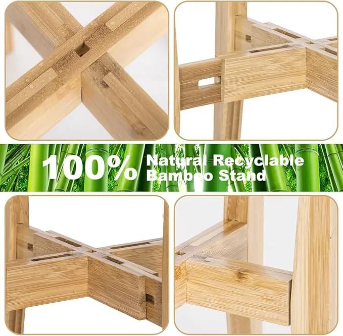 OERGKE 2 PACK Adjustable Plant Stand Indoor, Bamboo Mid Century Modern Plants Stands, Corner Flower Holder for Living Room, Fits 8 to 12 Inches Pots, (Pot & Plant Not Included)(Nature) by GreenHaven Gardens