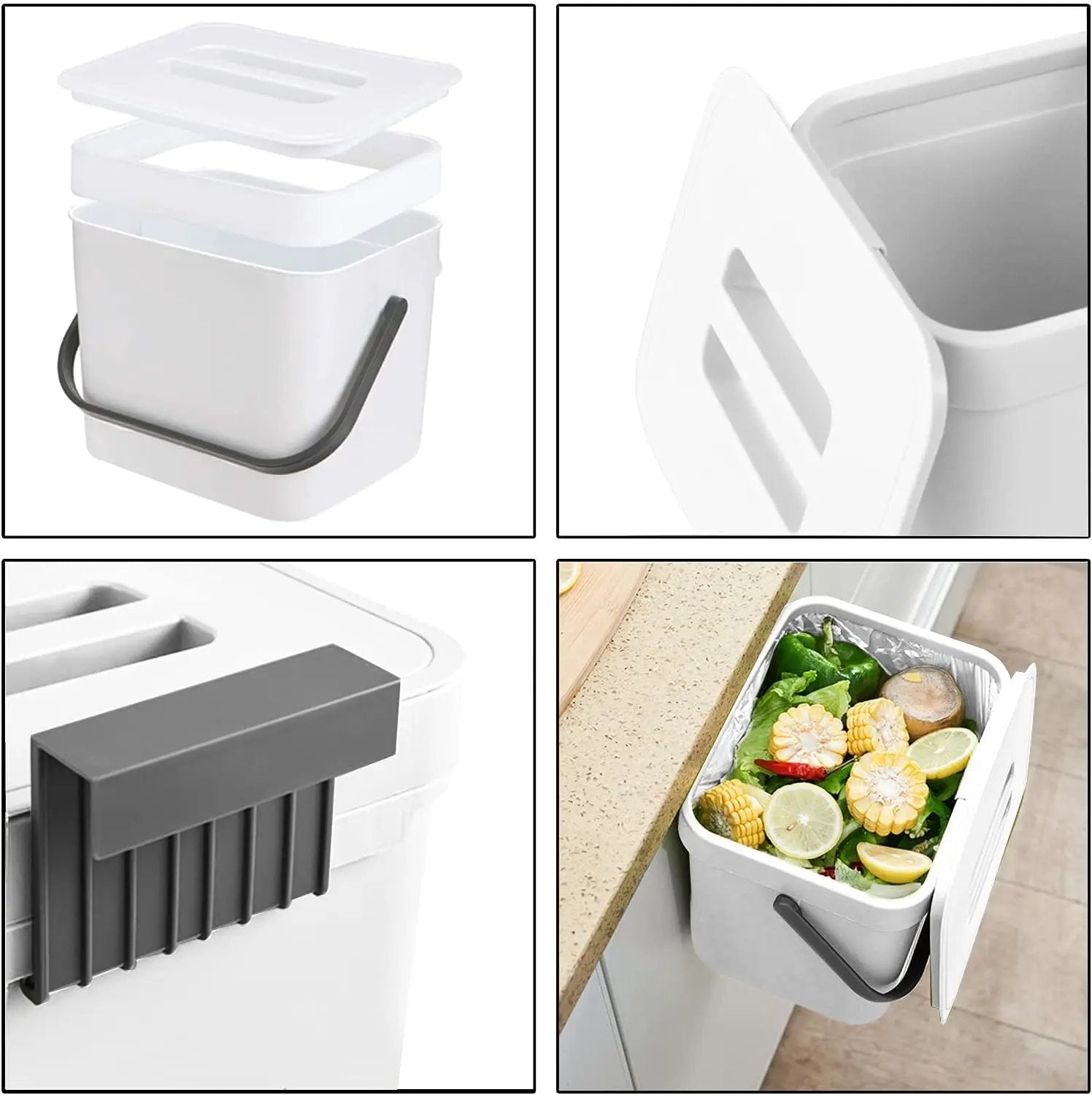LALASTAR Trash Can with Lid, Wall-Mounted Under Sink Small Garbage Can for Kitchen, Bathroom, Hanging Plastic Trash Can, 1.8 Gallon, White by GreenHaven Gardens