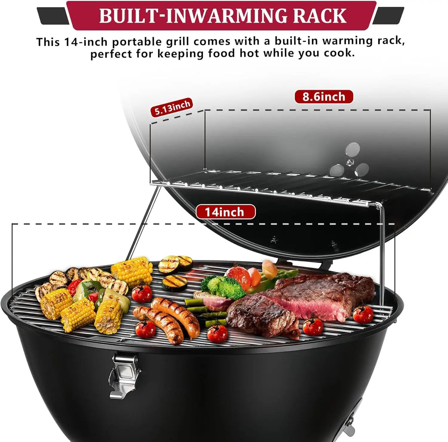 14inch Portable Charcoal Grill with Warming Rack, Small bbq Charcoal Grill Tabletop Foldable Grills for Backyard, Camping, Black by GreenHaven Gardens