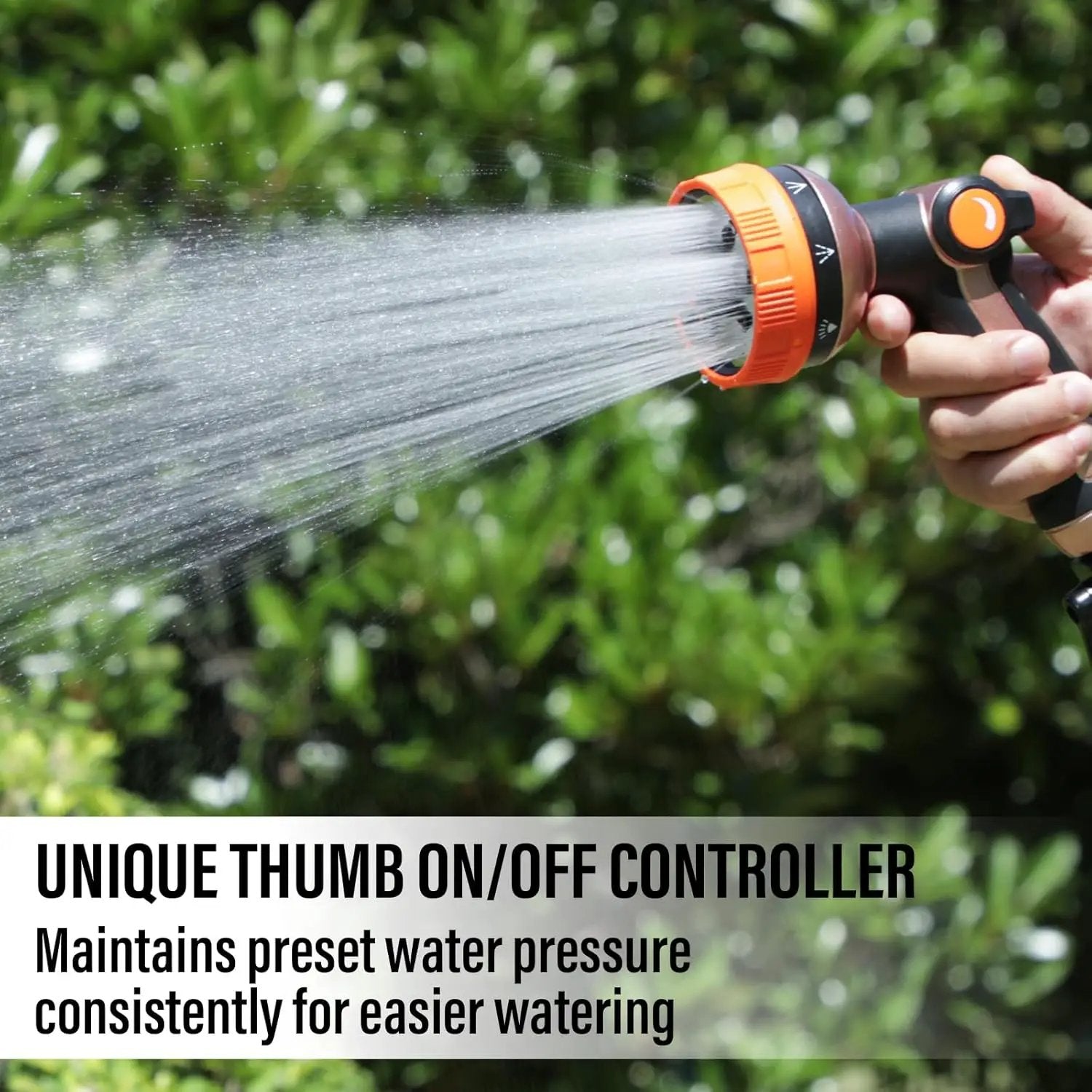 Heavy Duty Garden Hose Spray Nozzle, Metal Water Hose Nozzle with 8 Spray Patterns, High Pressure Hose Nozzle with Thumb Control On Off Valve for Lawn Watering, Car Washing, Pets Showering by GreenHaven Gardens