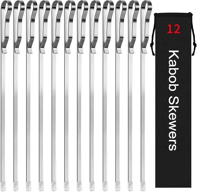 Kabob Skewers 17" Stainless Steel Long BBQ Barbecue Skewers, Flat Metal Kebob Sticks Wide Reusable Grilling Skewers for Meat Chicken,Set of 12 with Storage Bag by GreenHaven Gardens