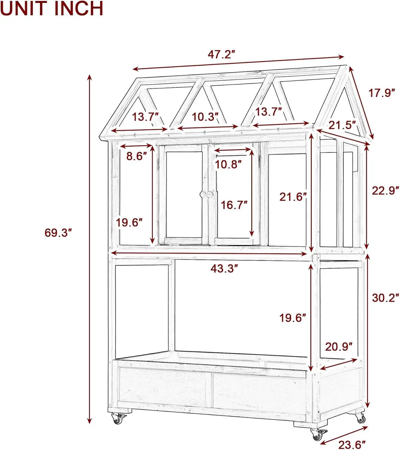 62" Wooden Greenhouse with Wheels - Adjustable Shelves Portable Cold Frame for Balcony/Patio, UV-Resistant Indoor Outdoor Plant Growing Cabinet (Large, Heavy-Duty) (Green) by GreenHaven Gardens