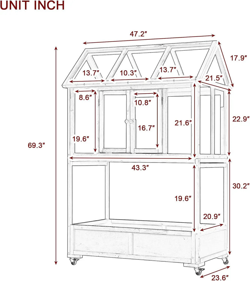 Garden Wood Portable Cold Frame - Mini Greenhouse with Wheels, Open Roof & Storage (Green + Beige + Beige) by GreenHaven Gardens