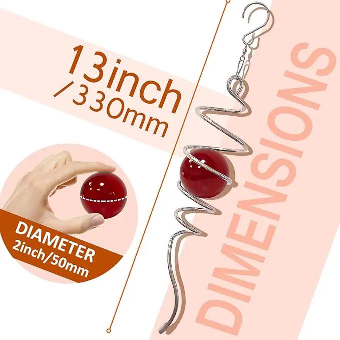 Gazing Ball Spiral Tail Wind Spinner,Decorative Wind Spinner 11inch Tail and 2 inch Glass Orb. Indoor Outdoor Wind Spinner Tail Sun Catcher Garden Decoration-13 inch Height(red) by GreenHaven Gardens