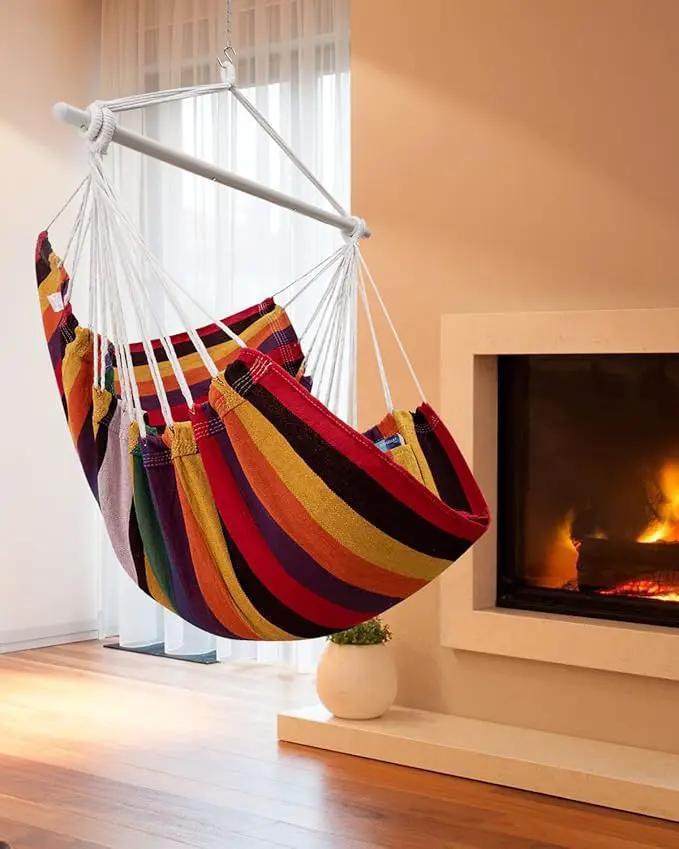 ADVOKAIR Hammock Chair Swing (500 lbs Max) - Hanging Hammock Chair Rope Swing Indoor for Bedroom, Outdoor, Patio, Bedroom, Porch, Deck - Sturdy Steel Bar with Anti-Slip Safety Rings by GreenHaven Gardens