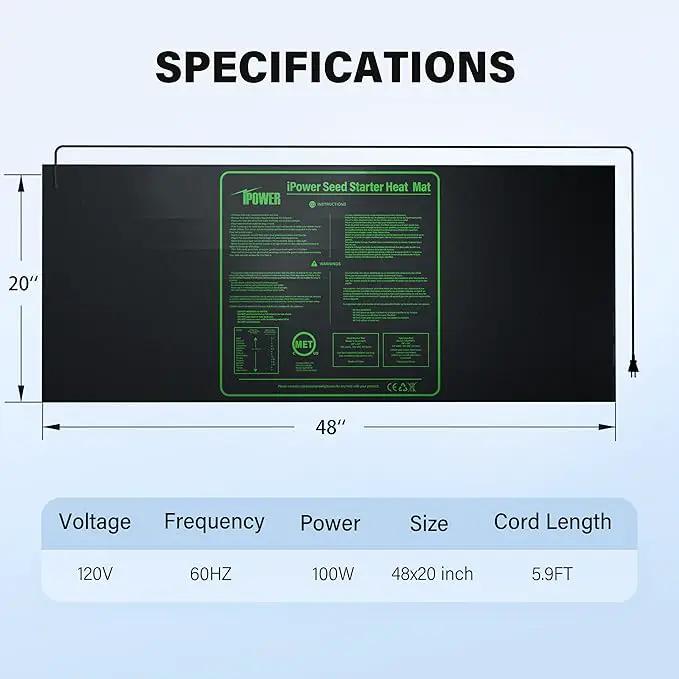 iPower 48" x 20" Waterproof Durable Seedling Heat Mat Warm Hydroponic Plant for Indoor Gardening Germination Starting by GreenHaven Gardens