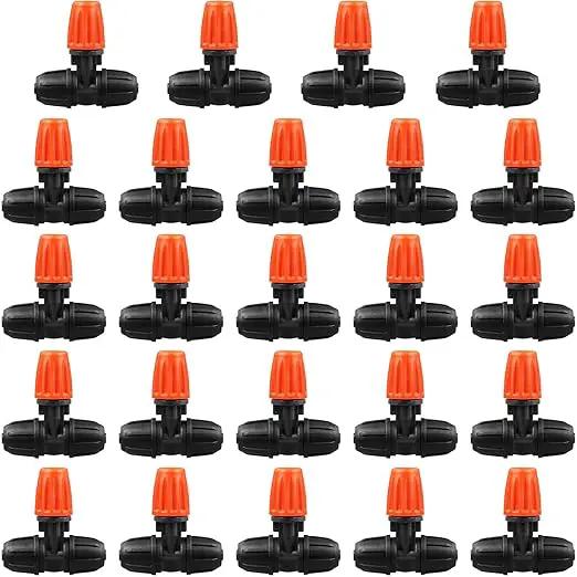 Upgraded Three-Way Atomizing Nozzle for 1/4 Inch Irrigation Tubing, 24 Pcs Adjustable Micro Spray Irrigation Emitters with Integrated 1/4 Inch Tee Fittings for Misting Watering System by GreenHaven Gardens