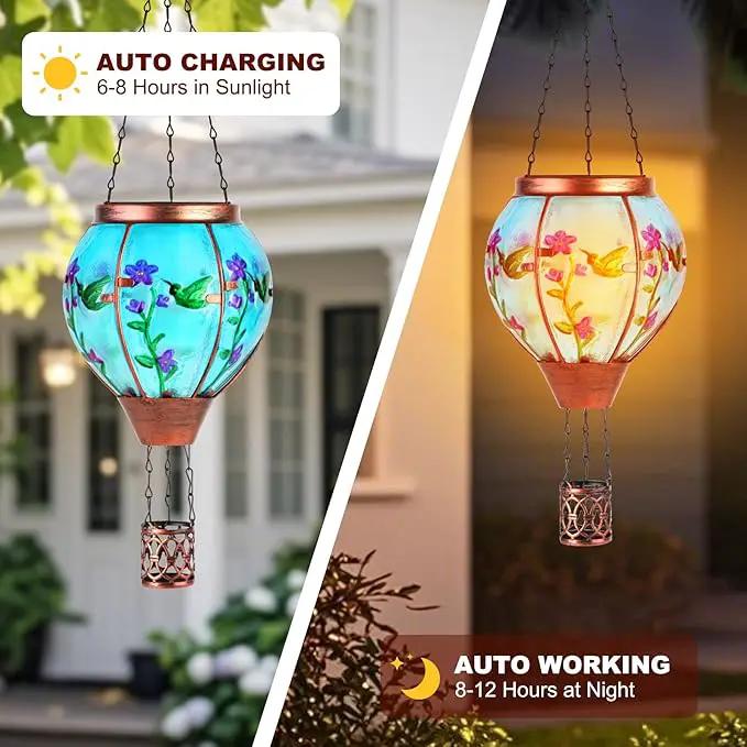 Hummingbird Solar Hot Air Balloon Lantern,Outdoor Decor with Flame Lights Waterproof, Hanging for Garden Yard Lawn Patio, Unique Gifts for Women Mom Grandma Gardener for Mother'Day Christmas by GreenHaven Gardens
