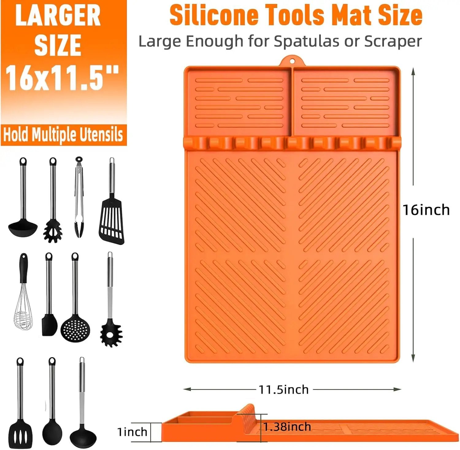 Silicone Grill Mat Compatible with Blackstone, Silicone Griddle Tools Mat with Drip Pad, Spatula Mat for Outdoor Grill Kitchen Counter (Orange) by GreenHaven Gardens